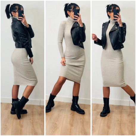 Robe pull beige midi
