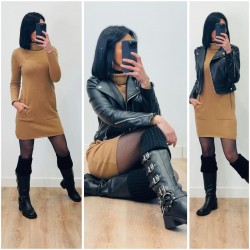 Robe pull à col roulé camel