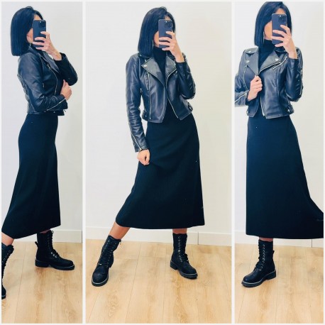 Jupe noire laine midi