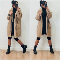 Manteau camel bouclettes