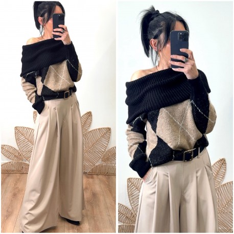 Pantalon large beige