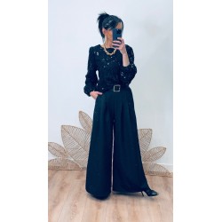 Pantalon large strass noir
