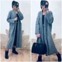 Veste longue bouclettes gris chiné