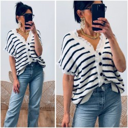 Pull Marin sans manches dentelle