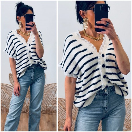 Pull Marin sans manches dentelle