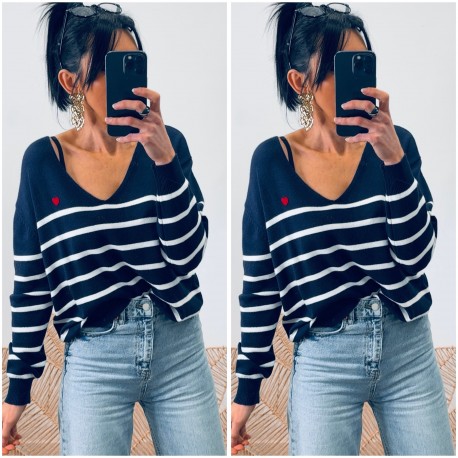 Pull marin marine coeur