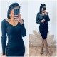 Robe pull cotelée col V