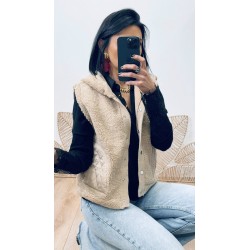 Gilet sans manche à capuche camel