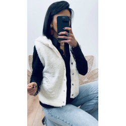Gilet sans manche à capuche écru