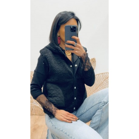 Gilet sans manche à capuche noir