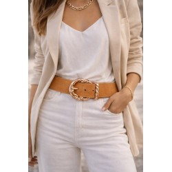Ceinture élastique torsade camel