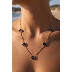 Colliers noir fleurs