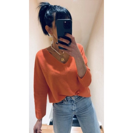 Pull Col V mandarine