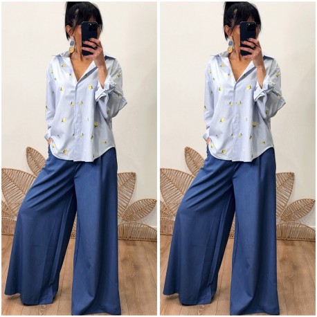 Pantalon fluide bleu jeans