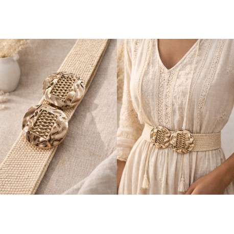 Ceinture Paille boucle dorée