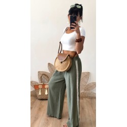 Pantalon gaz de coton kaki Louise