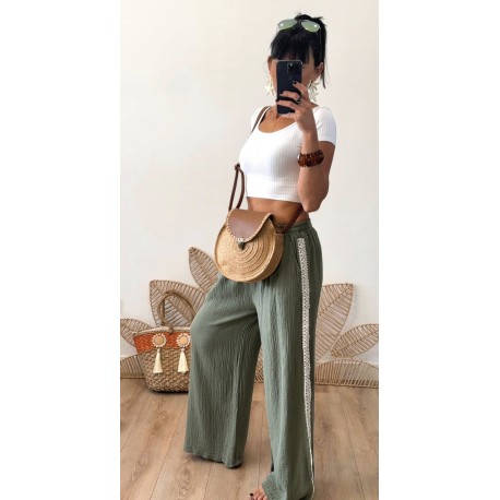 Pantalon gaz de coton kaki Louise