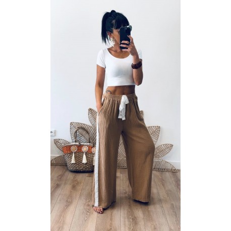 Pantalon gaz de coton kaki Louise