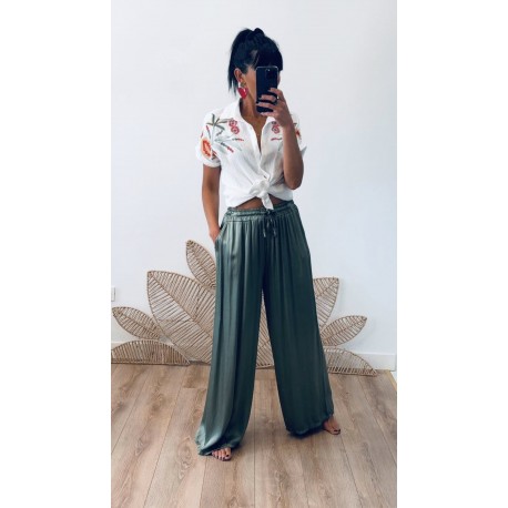 Pantalon fluide satiné kaki