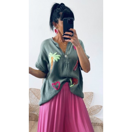 Blouse gaz de coton Playa kaki