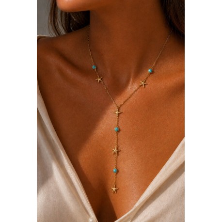 Collier Y perles turquoises
