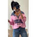 Pull bi-matière rose
