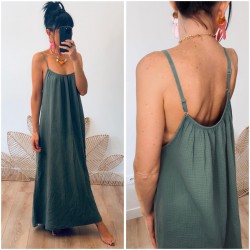 Robe longue gaz de coton kaki