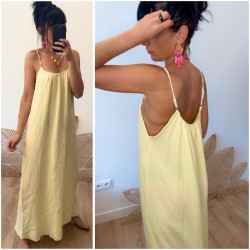 Robe longue gaz de coton jaune