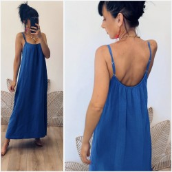 Robe longue gaz de coton bleu royal