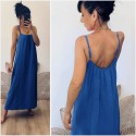 Robe longue gaz de coton bleu royal