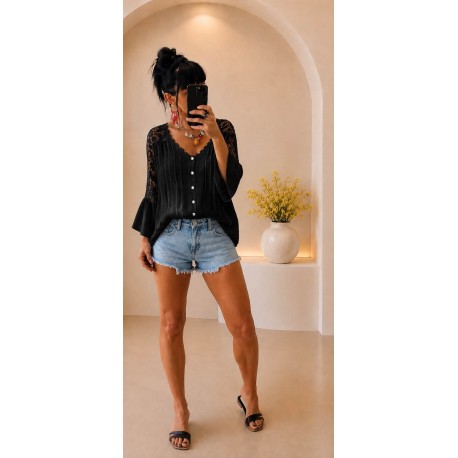Chemise dos dentelle noire