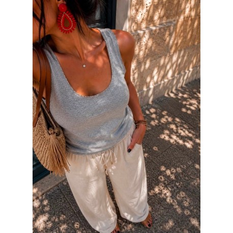 Top gris liseré argenté