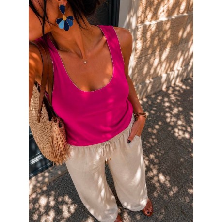 Top fuschia liseré argenté
