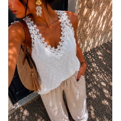 Top blanc dentelle plumetis