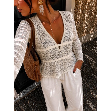 Top dentelle beige