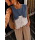 Top bi-matière jeans et dentelle blanc