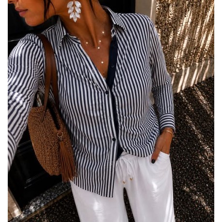 Chemise cintrée marine à rayures