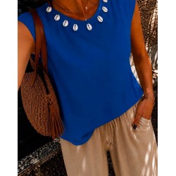 Top bleu coquillages