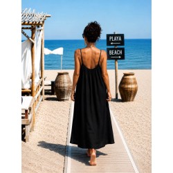 Robe longue noire gaz de coton