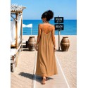 Robe longue gaz de coton camel
