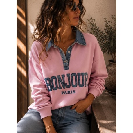 Pull bi-matière rose
