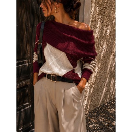 Pull bordeaux Jacquard