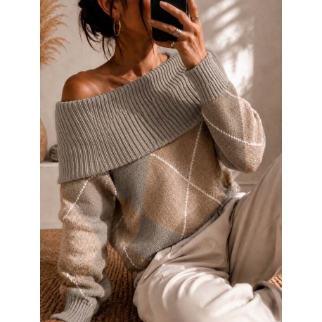 Pull taupe Jacquard