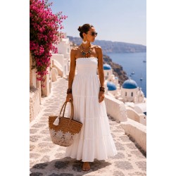 Robe longue bustier blanc smocke