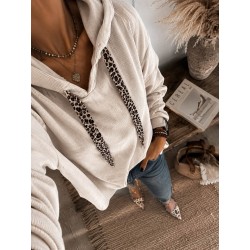 Pull à capuche beige velours