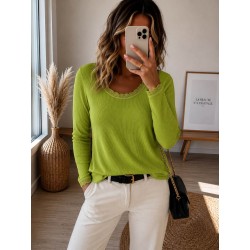Haut cotelé dentelle Anis