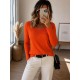 Haut cotelé dentelle orange