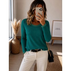 Haut cotelé dentelle vert