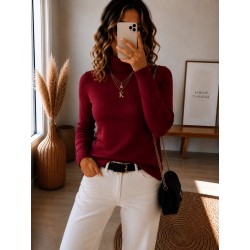 Pull col roulé bordeaux