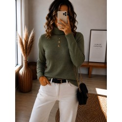 Pull à col roulé vert kaki